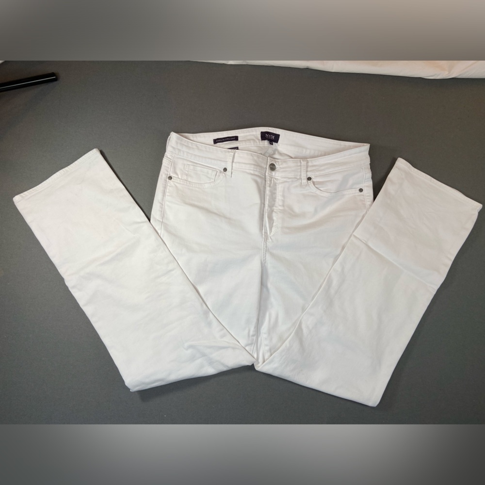 NYDJ Womens White Straight-Leg Jeans Marilyn Straight size 14